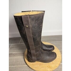 UGG Riding Boots Womens Size 6.5 Brown Leather Knee High Shearling 1001996